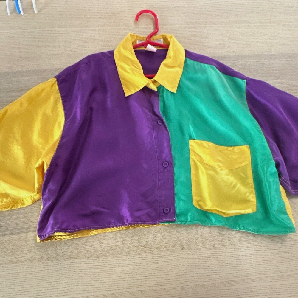 Vintage Andrew Sport 100% Silk Colorblock Collared Button-Up Short Sleeve M